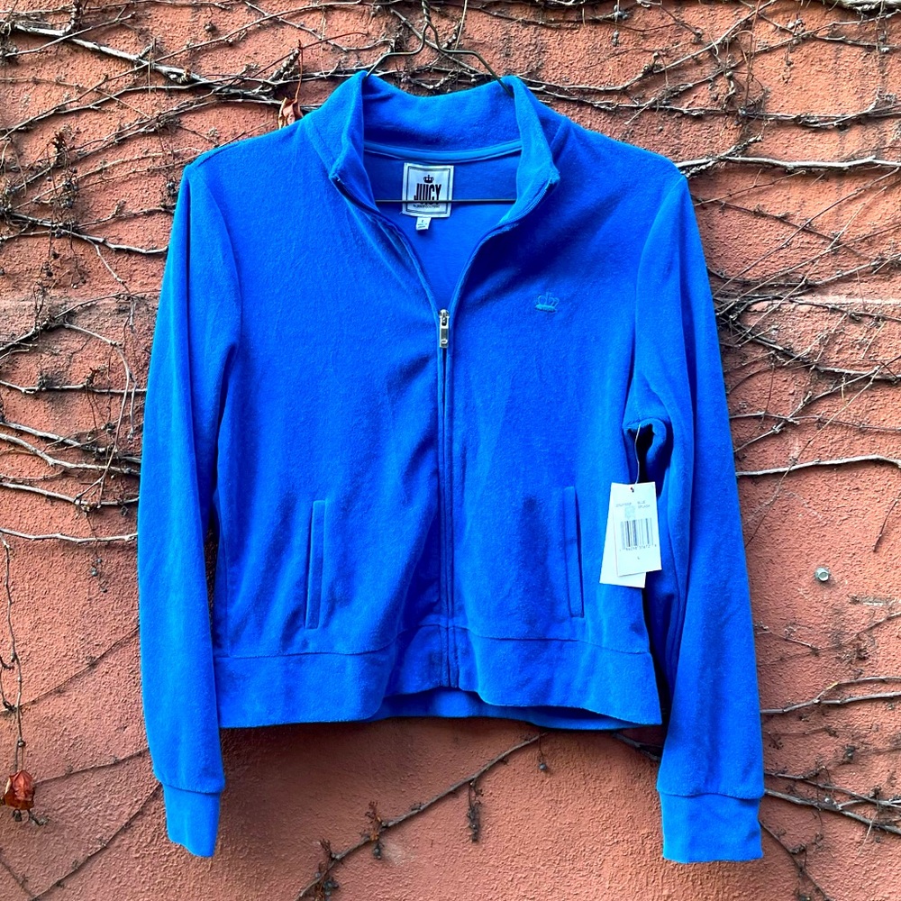 NWT JUICY COUTURE blue terry cloth zip up Size L